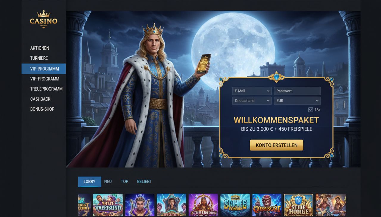 Startseite von King Billy mit Registrierungsformular und Spielelobby
